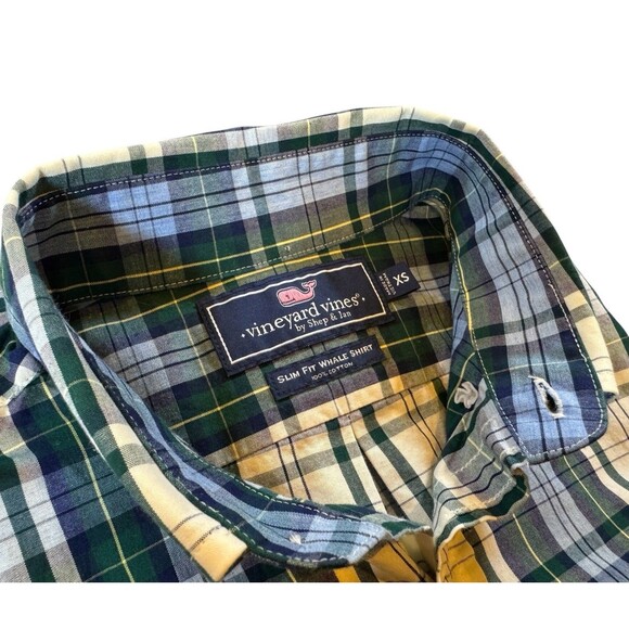 Back To School Vineyard Vines Whale Shirt Boys/Teens XS Blue Green Plaid Preppy - Picture 1 of 11